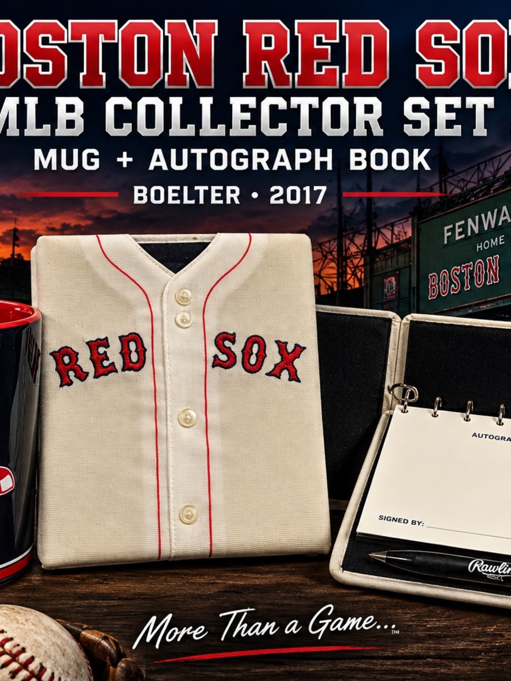 Boston Red Sox MLB Mug Autograph Book Journal Pen Collector Gift Set Boelter